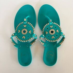 Jack Rogers Georgica Metallic Jelly Flip Flop Sandals, Caribbean Blue, size 9